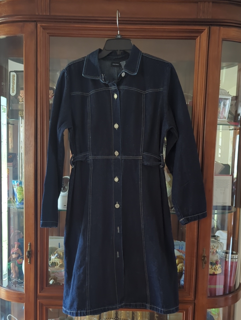 Xhilaration Navy Blue Long-Sleeve Button-Up Denim Dress